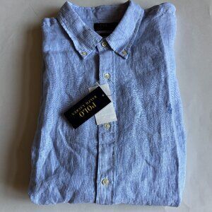 Polo Ralph Lauren Classic Fit Linen Button Down Shirt Cabana Blue Pinstriped XXL
